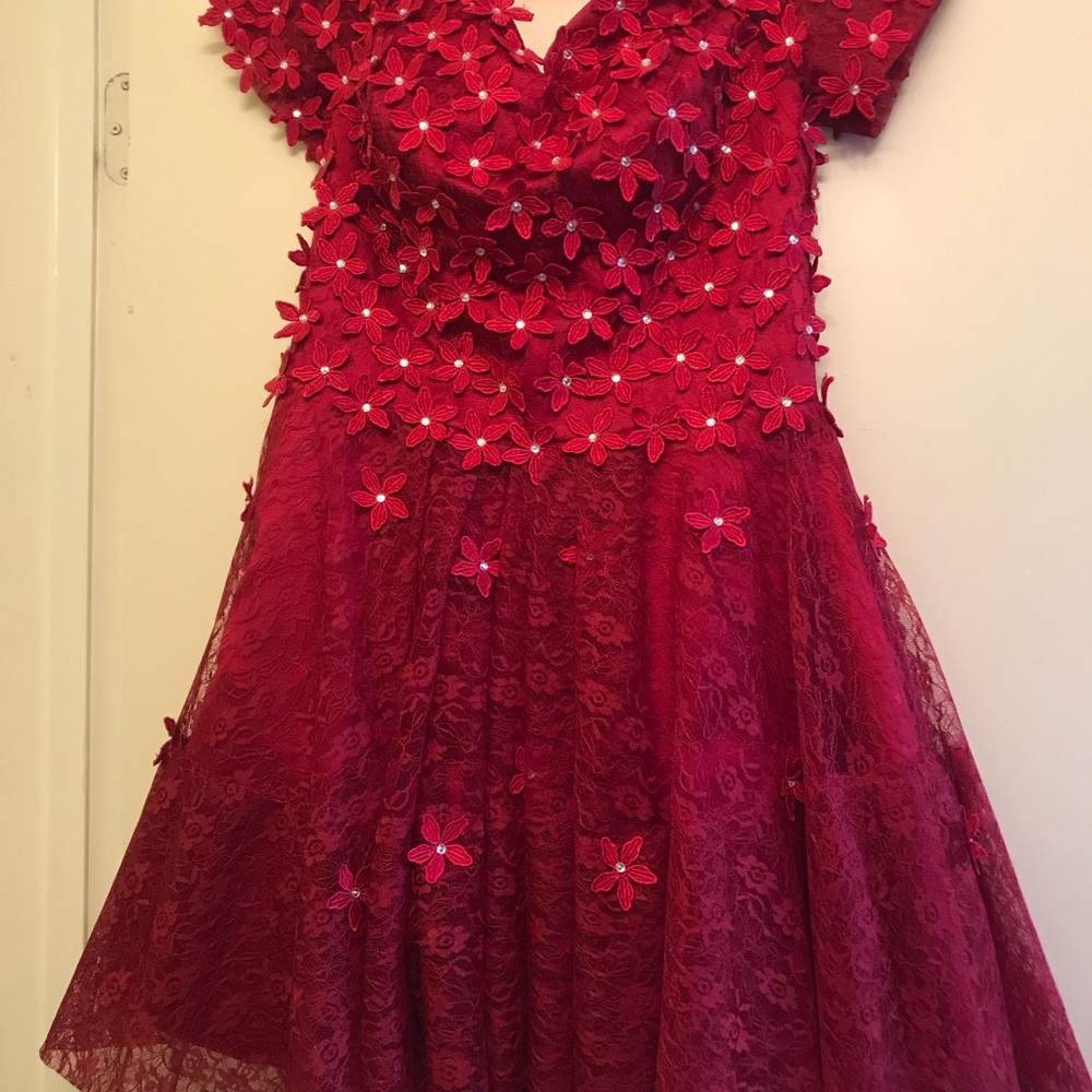 Below the knee red dress